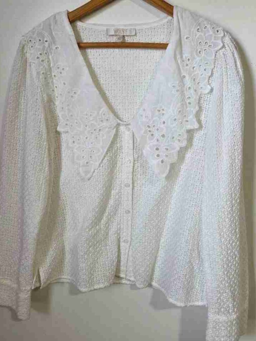 Womens Lace Collar Textured Long Sleeve Top